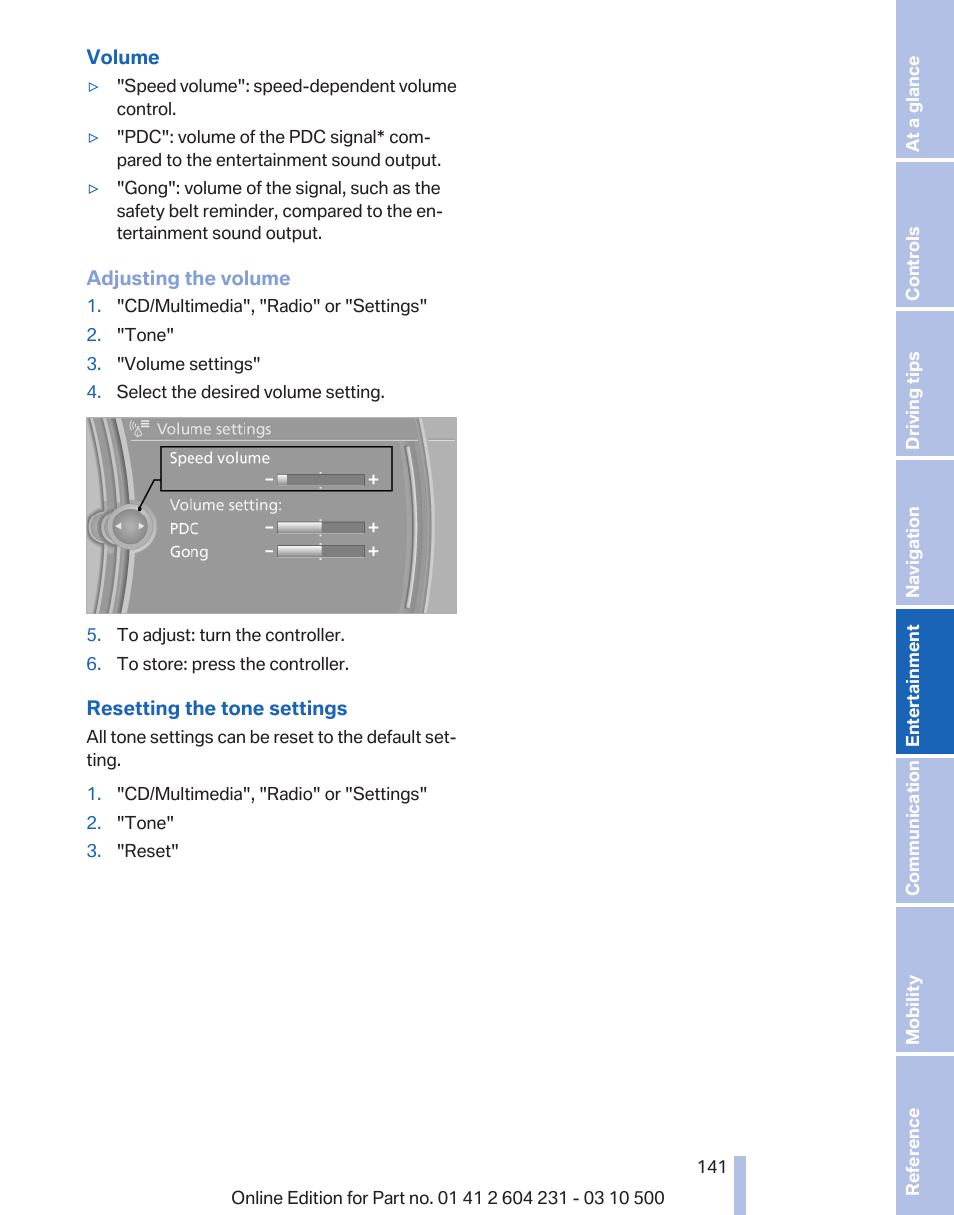 You can set the, Volume of the pdc signal, refer | BMW Z4 sDrive35is 2011 User Manual | Page 141 / 247