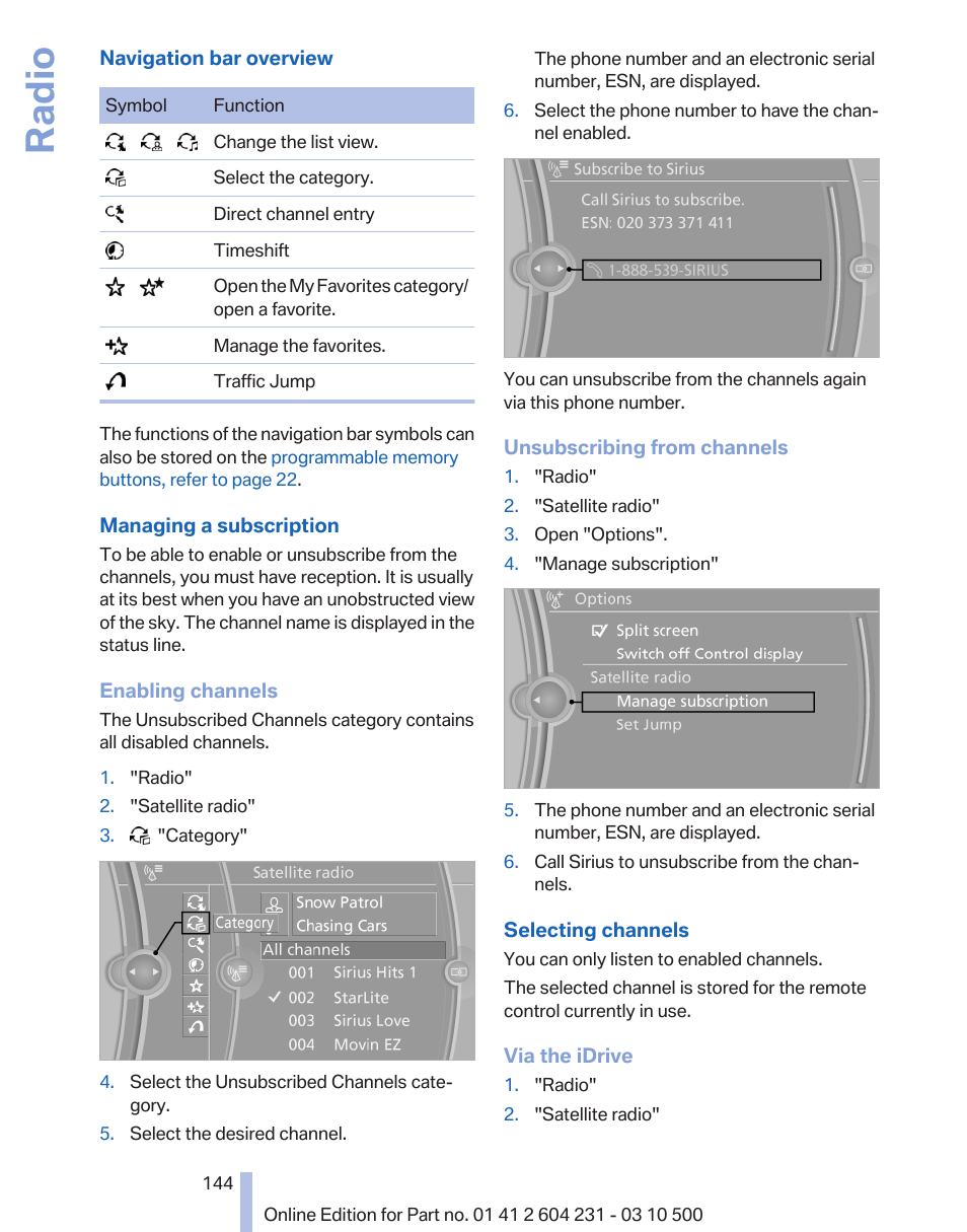 Radio | BMW Z4 sDrive35is 2011 User Manual | Page 144 / 247