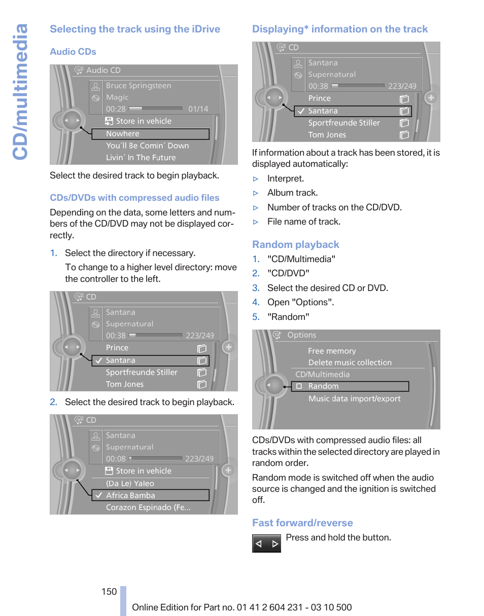 Cd/multimedia | BMW Z4 sDrive35is 2011 User Manual | Page 150 / 247