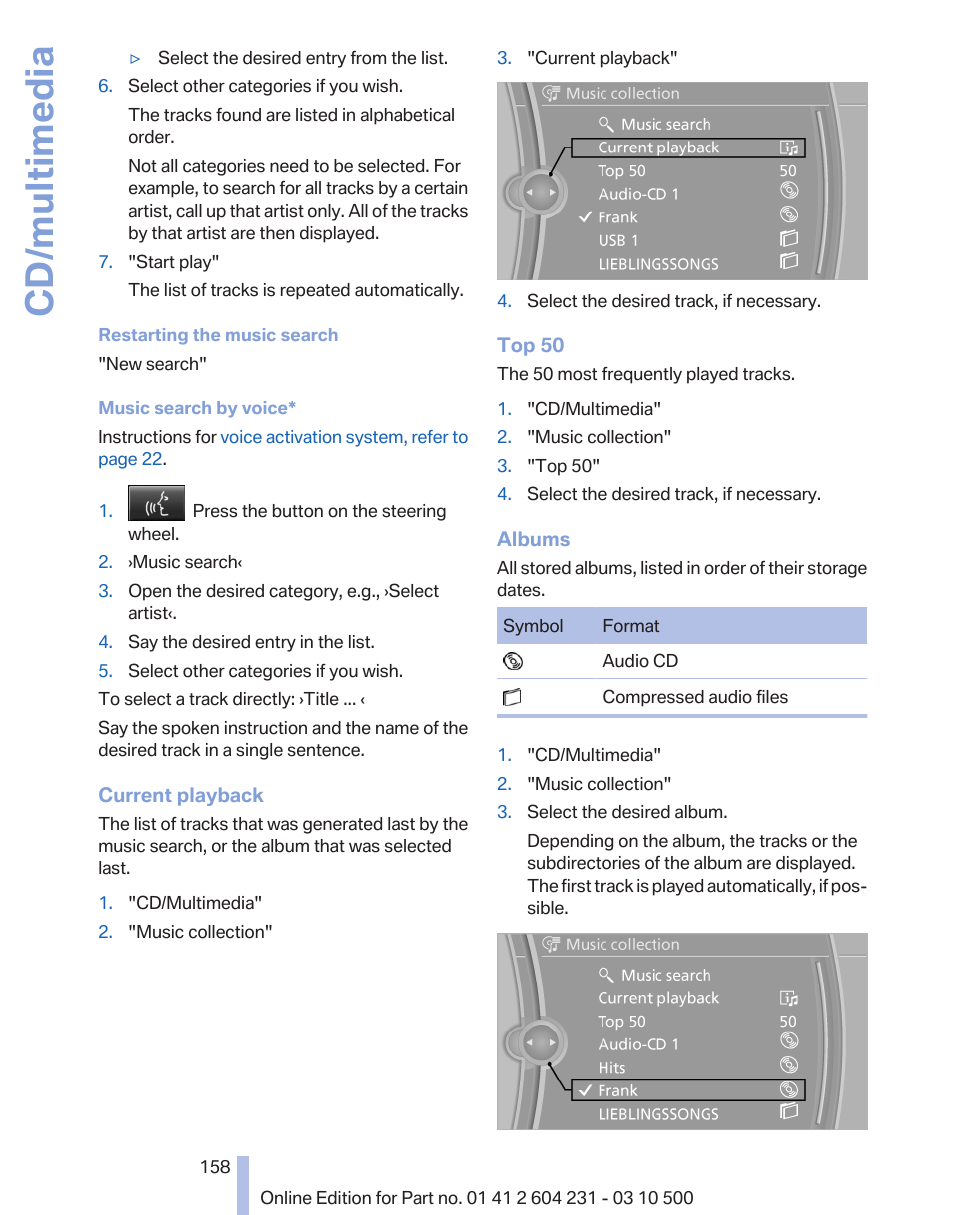 Album, Cd/multimedia | BMW Z4 sDrive35is 2011 User Manual | Page 158 / 247