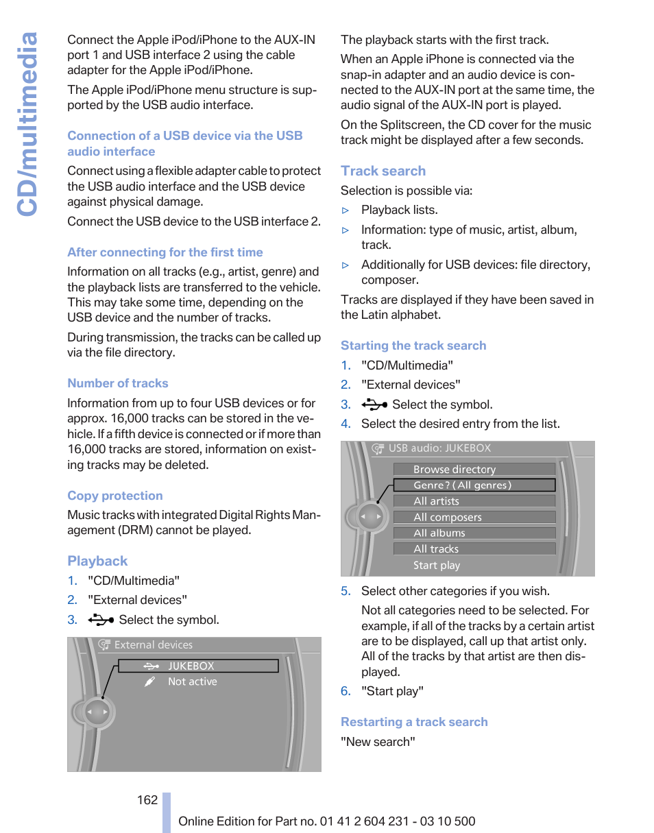 Cd/multimedia | BMW Z4 sDrive35is 2011 User Manual | Page 162 / 247