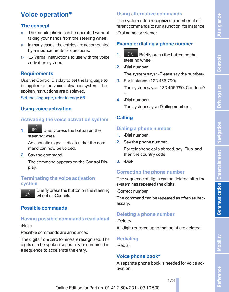 Voice operation | BMW Z4 sDrive35is 2011 User Manual | Page 173 / 247