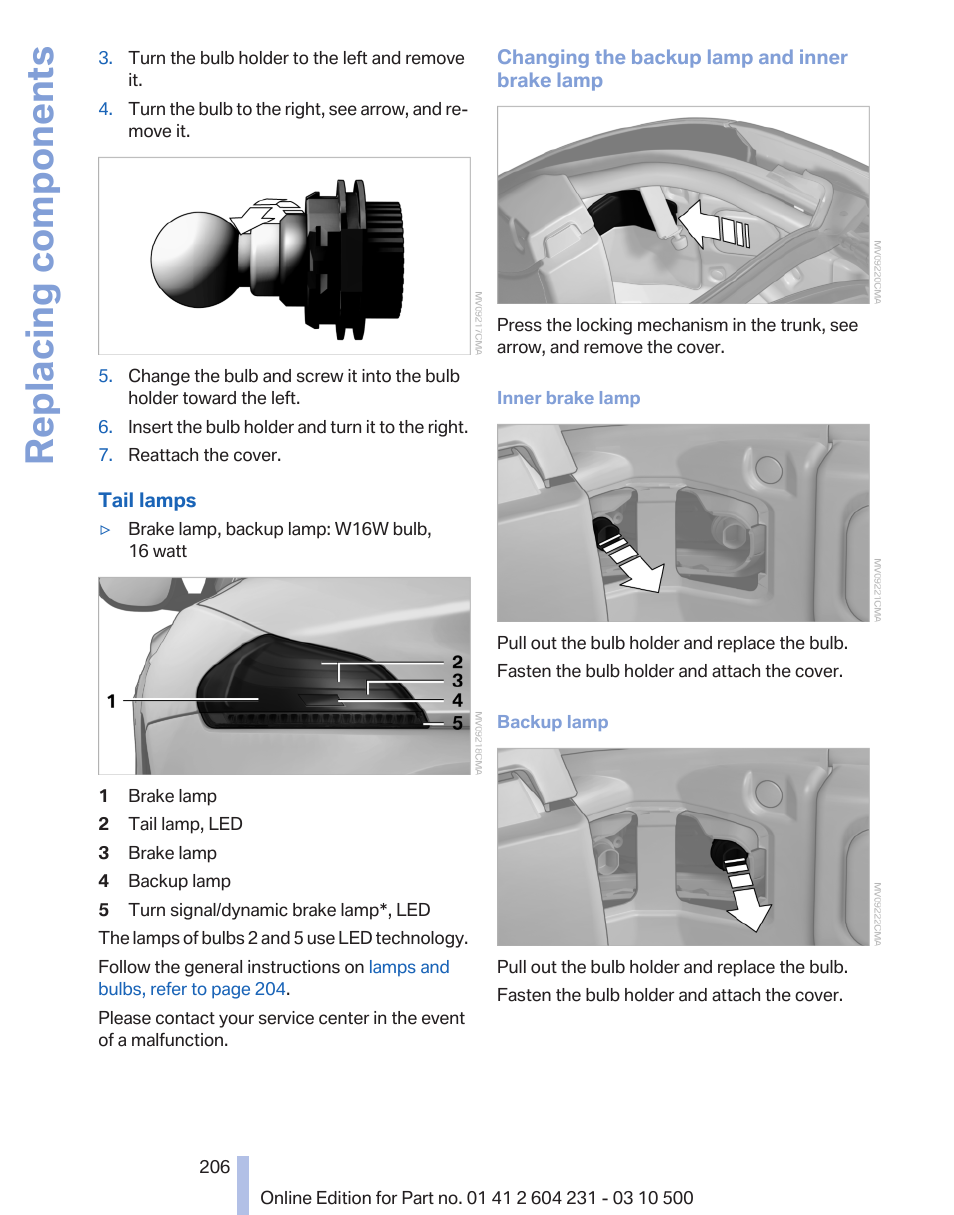 Replacing components | BMW Z4 sDrive35is 2011 User Manual | Page 206 / 247