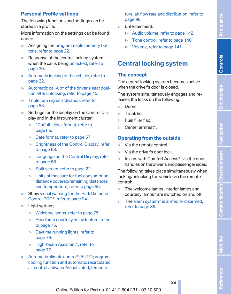 Central locking system | BMW Z4 sDrive35is 2011 User Manual | Page 29 / 247