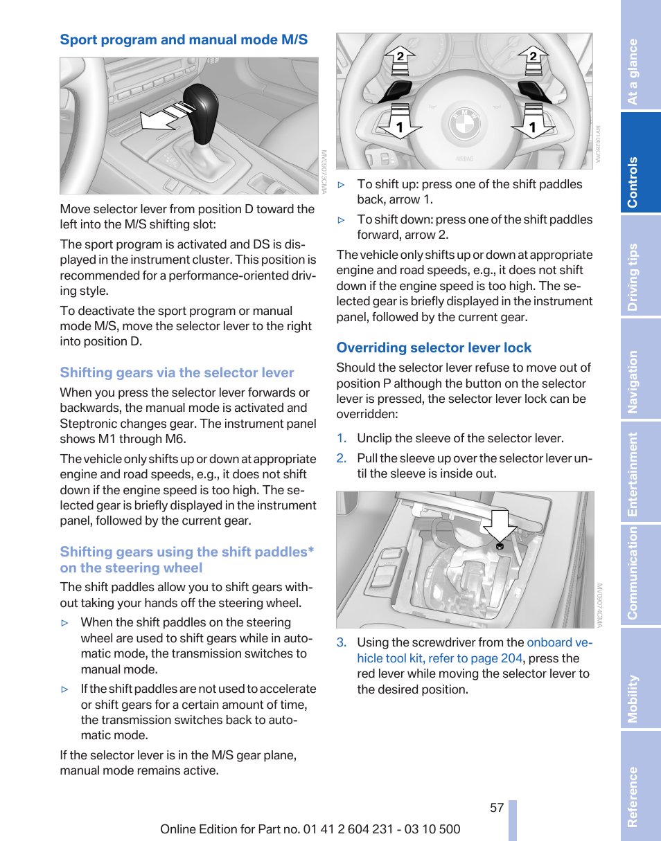 Also, Shift gears manually using steptronic, refer | BMW Z4 sDrive35is 2011 User Manual | Page 57 / 247