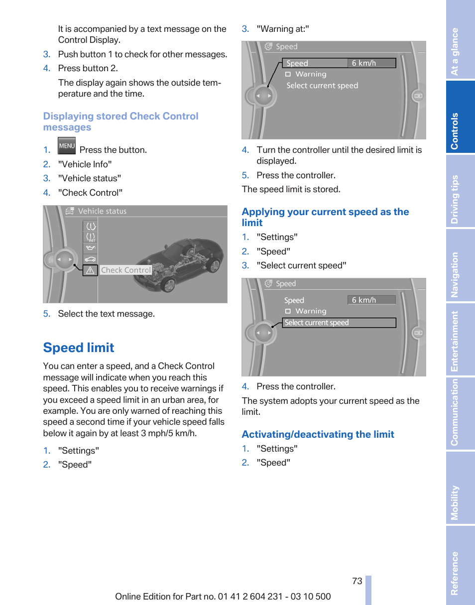 Speed limit | BMW Z4 sDrive35is 2011 User Manual | Page 73 / 247