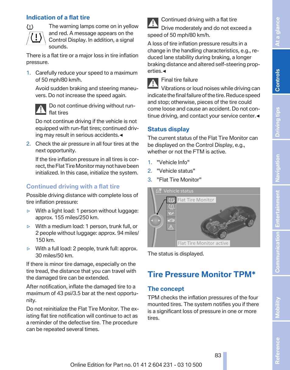 Tire pressure monitor tpm | BMW Z4 sDrive35is 2011 User Manual | Page 83 / 247