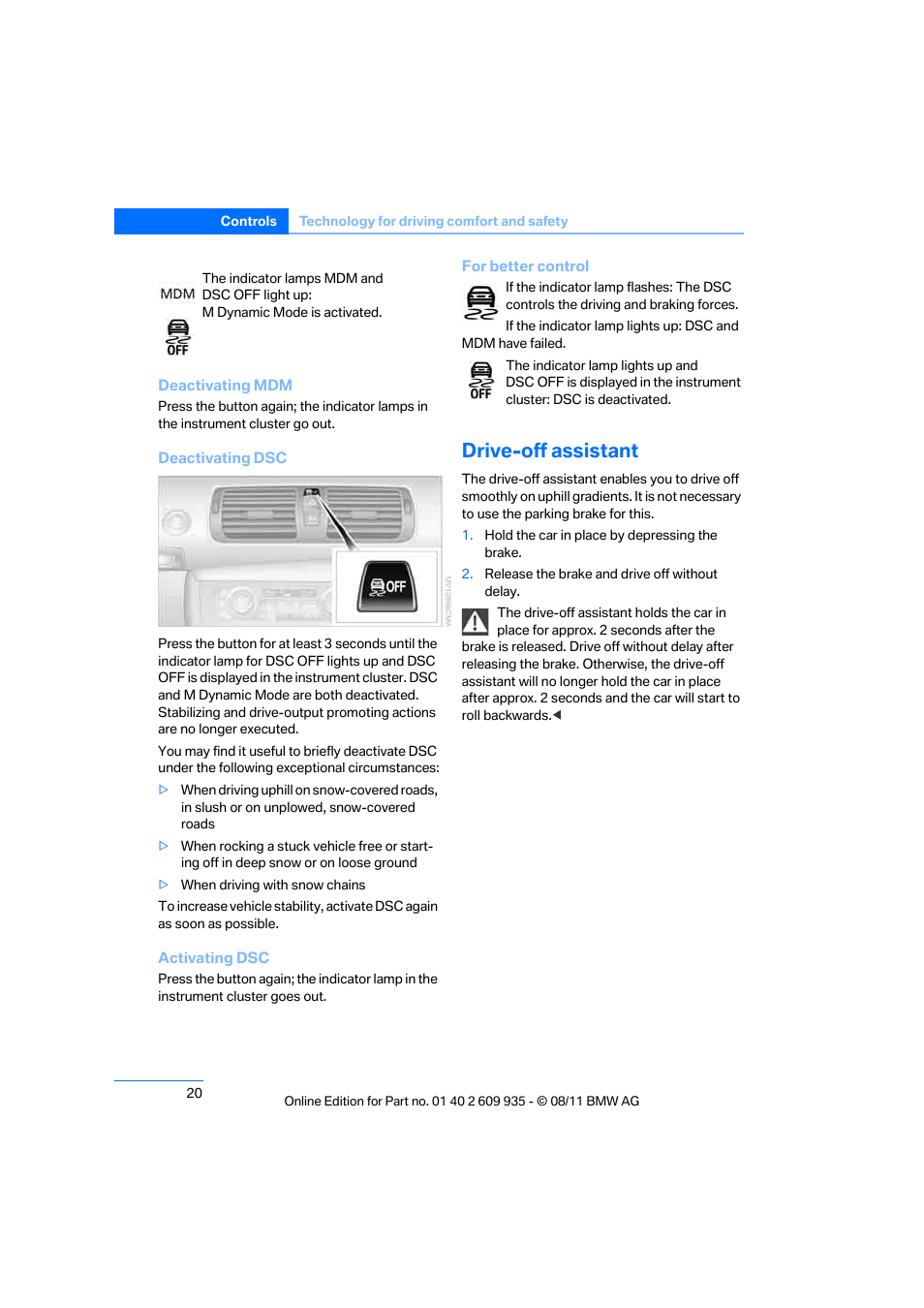 Drive-off assistant | BMW 1 Series M Coupe 2011 User Manual | Page 21 / 48