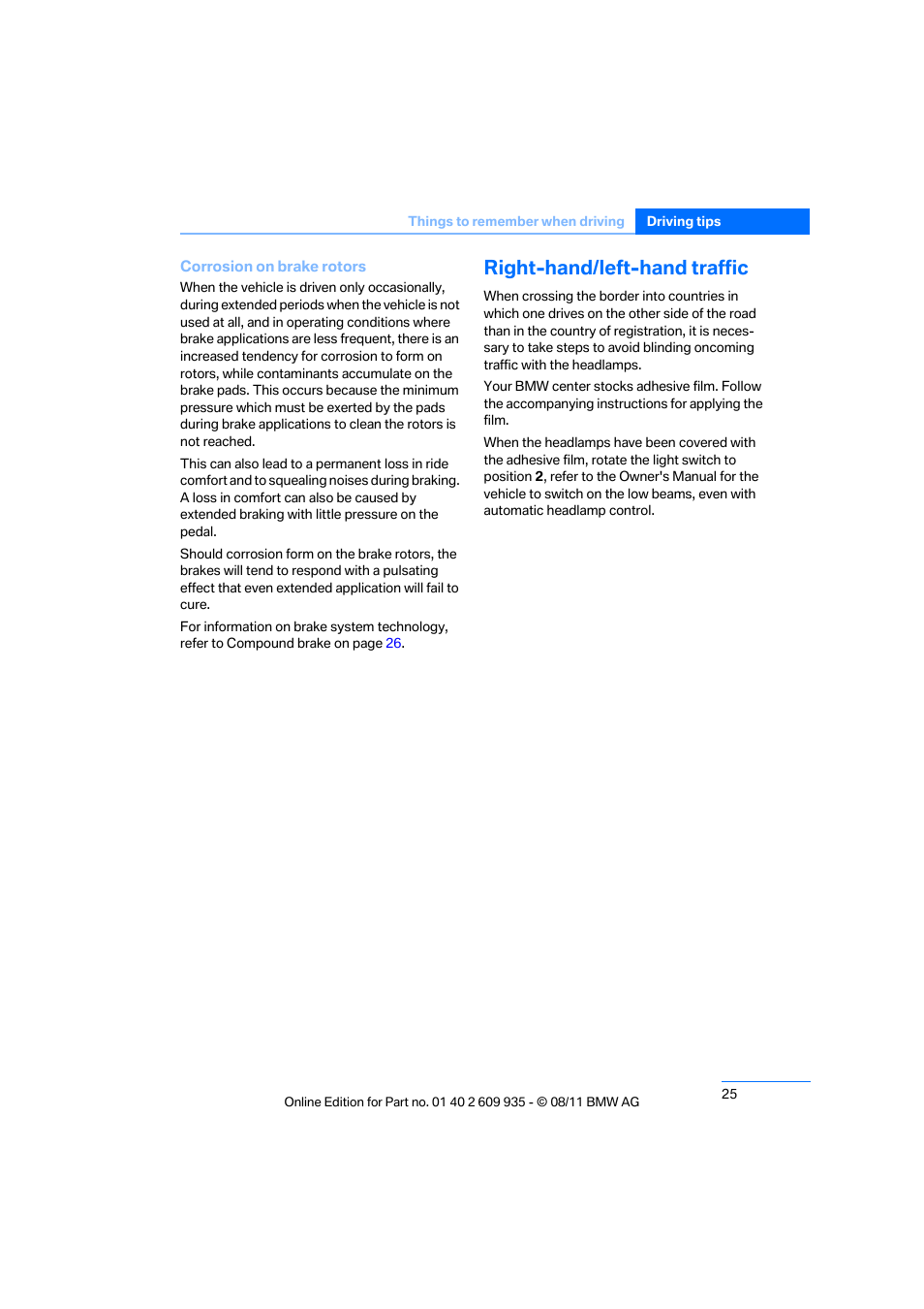 Right-hand/left-hand traffic | BMW 1 Series M Coupe 2011 User Manual | Page 26 / 48