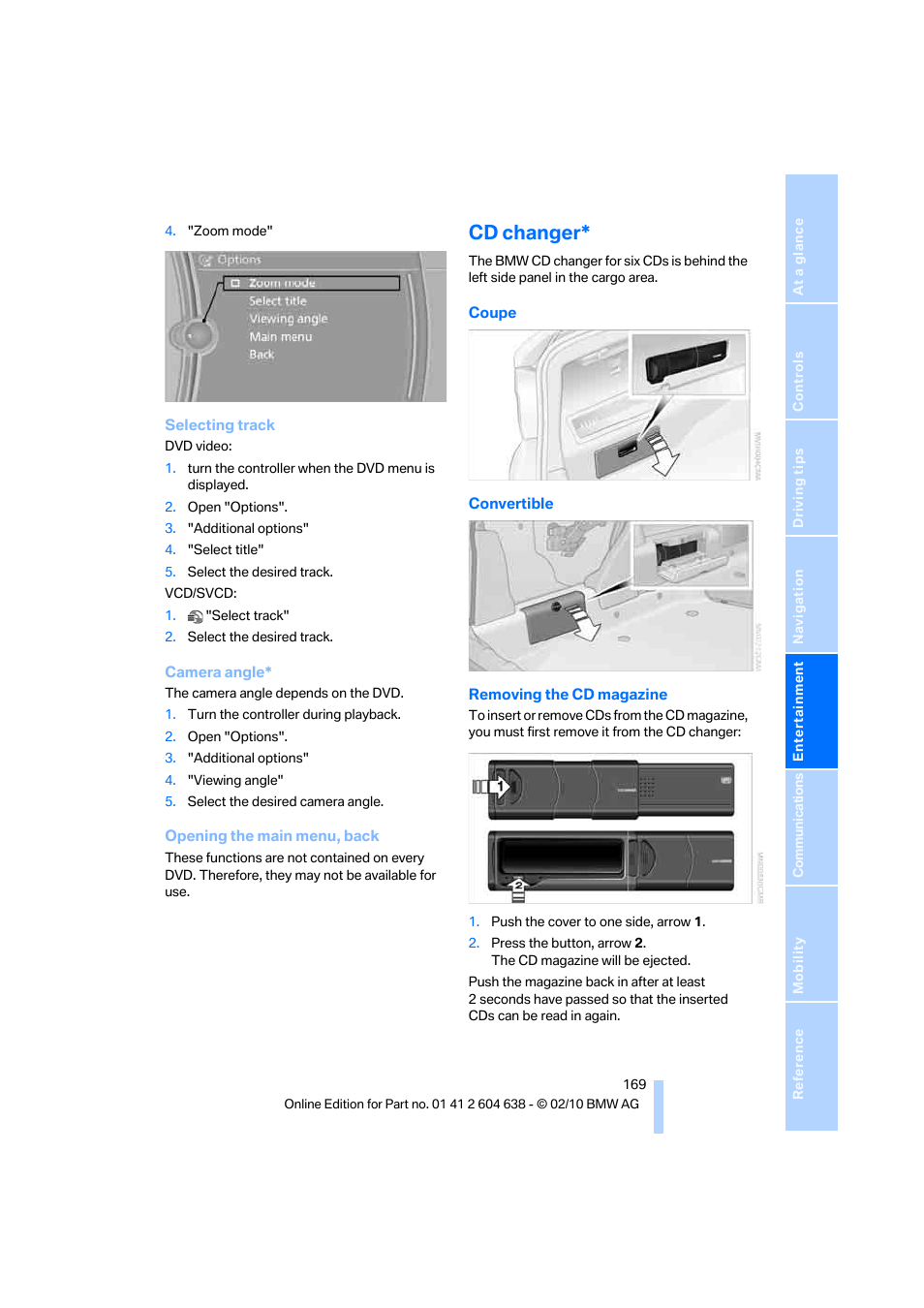 Cd changer | BMW M3 Sedan 2011 User Manual | Page 171 / 278