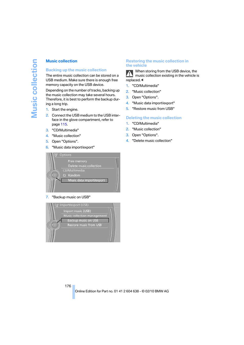 Music collection | BMW M3 Sedan 2011 User Manual | Page 178 / 278