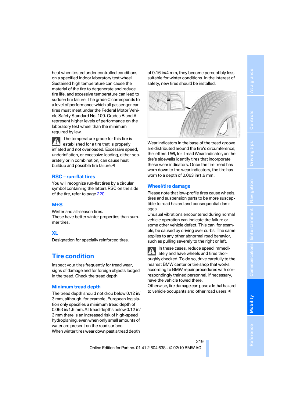 Tire condition | BMW M3 Sedan 2011 User Manual | Page 221 / 278