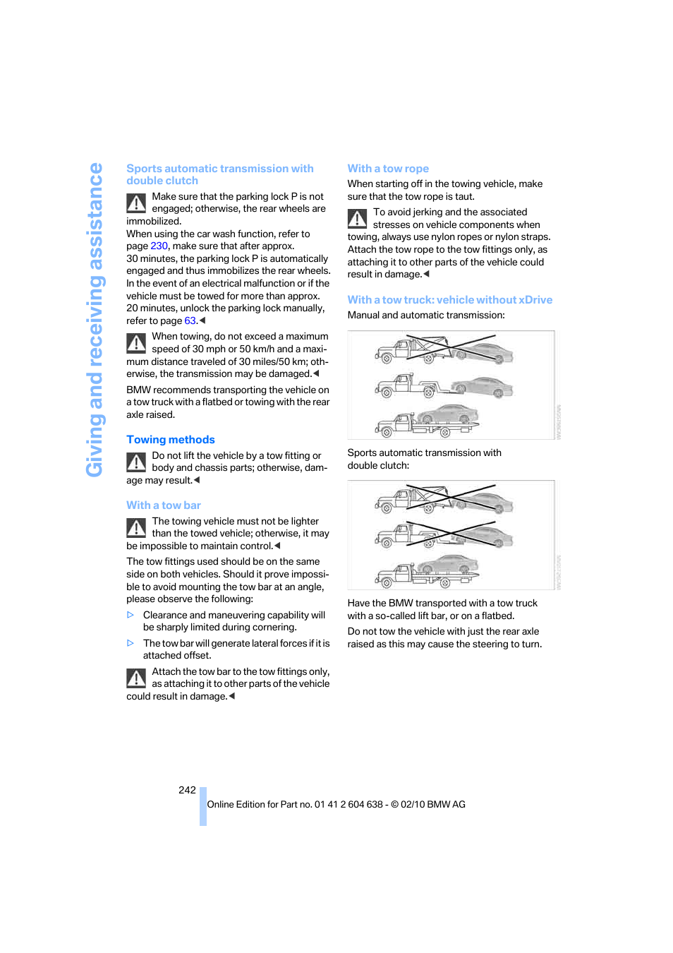 Giving and receiving assistance | BMW M3 Sedan 2011 User Manual | Page 244 / 278