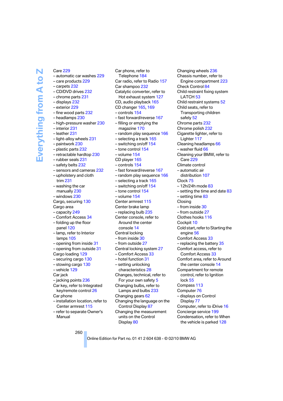 Everything from a to z | BMW M3 Sedan 2011 User Manual | Page 262 / 278