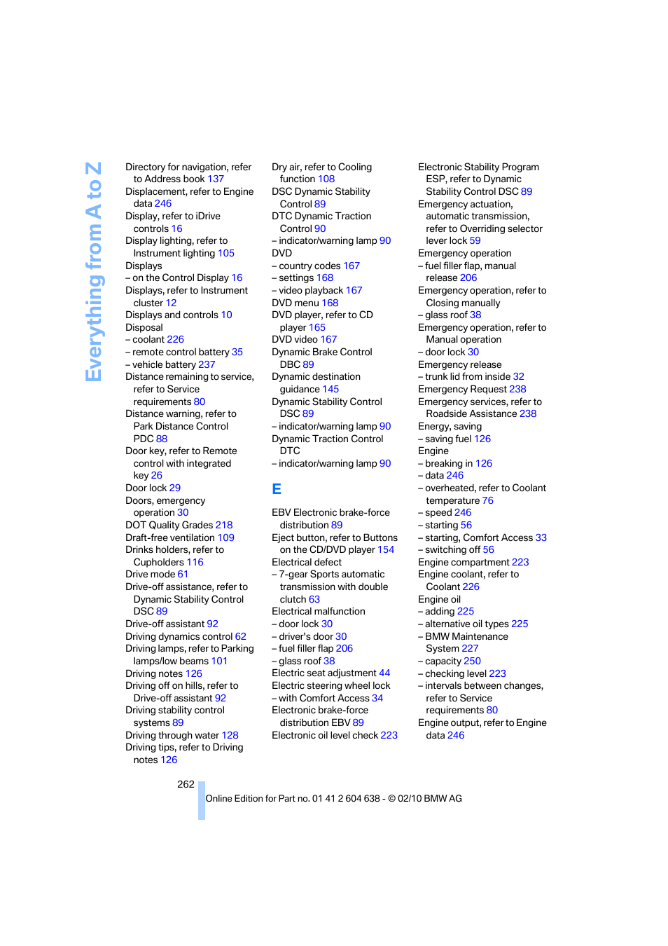 Everything from a to z | BMW M3 Sedan 2011 User Manual | Page 264 / 278