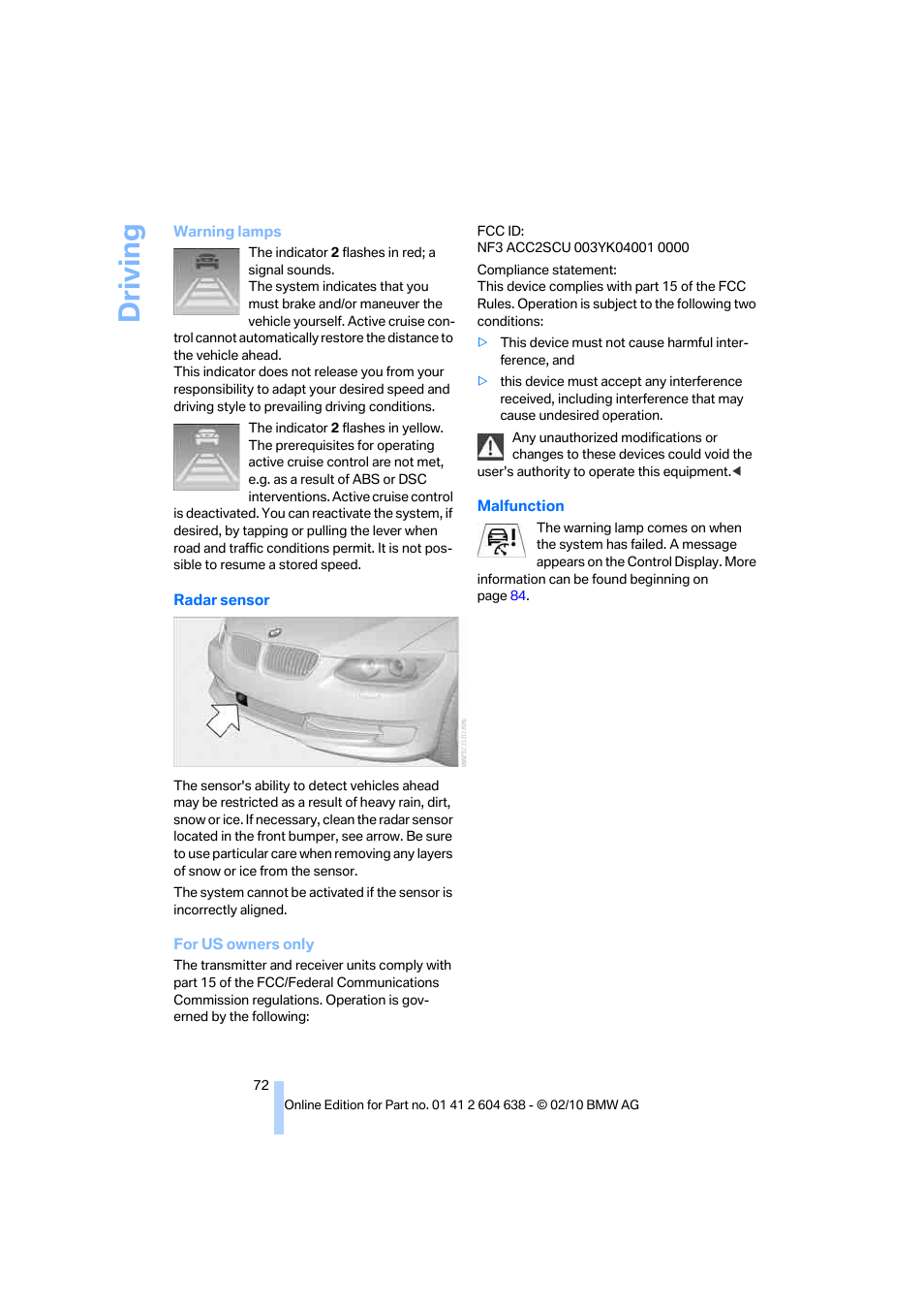 Driving | BMW M3 Sedan 2011 User Manual | Page 74 / 278