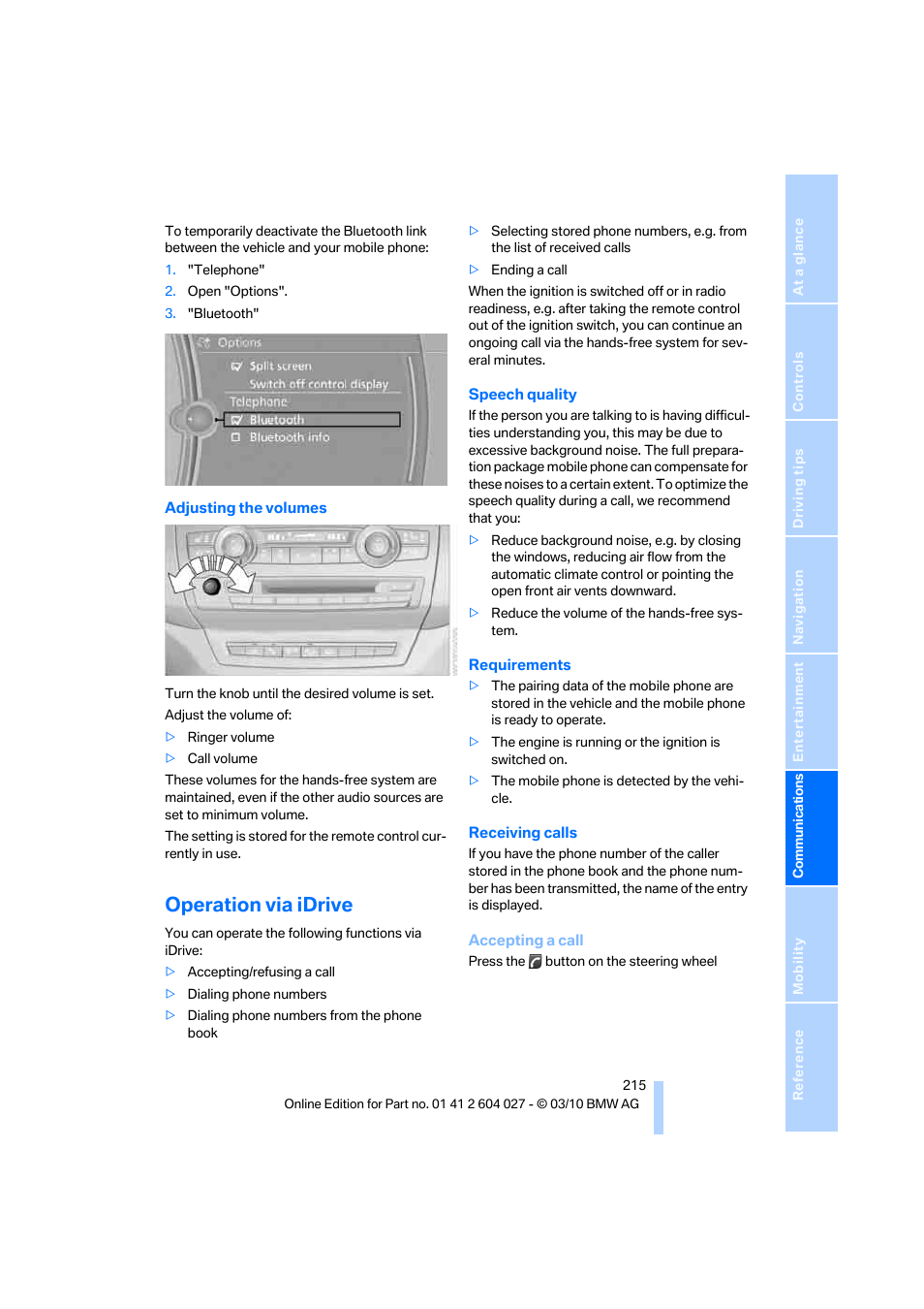 Operation via idrive | BMW X6 M 2011 User Manual | Page 217 / 312