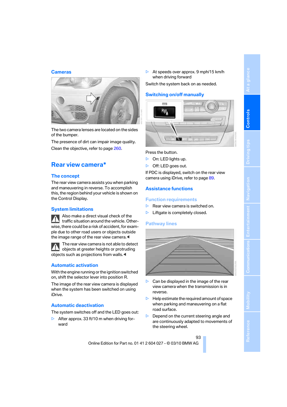 Rear view camera | BMW X6 M 2011 User Manual | Page 95 / 312