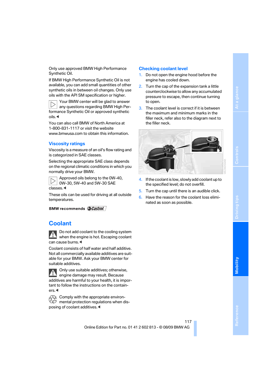 Coolant | BMW 135i Convertible 2010 User Manual | Page 119 / 166