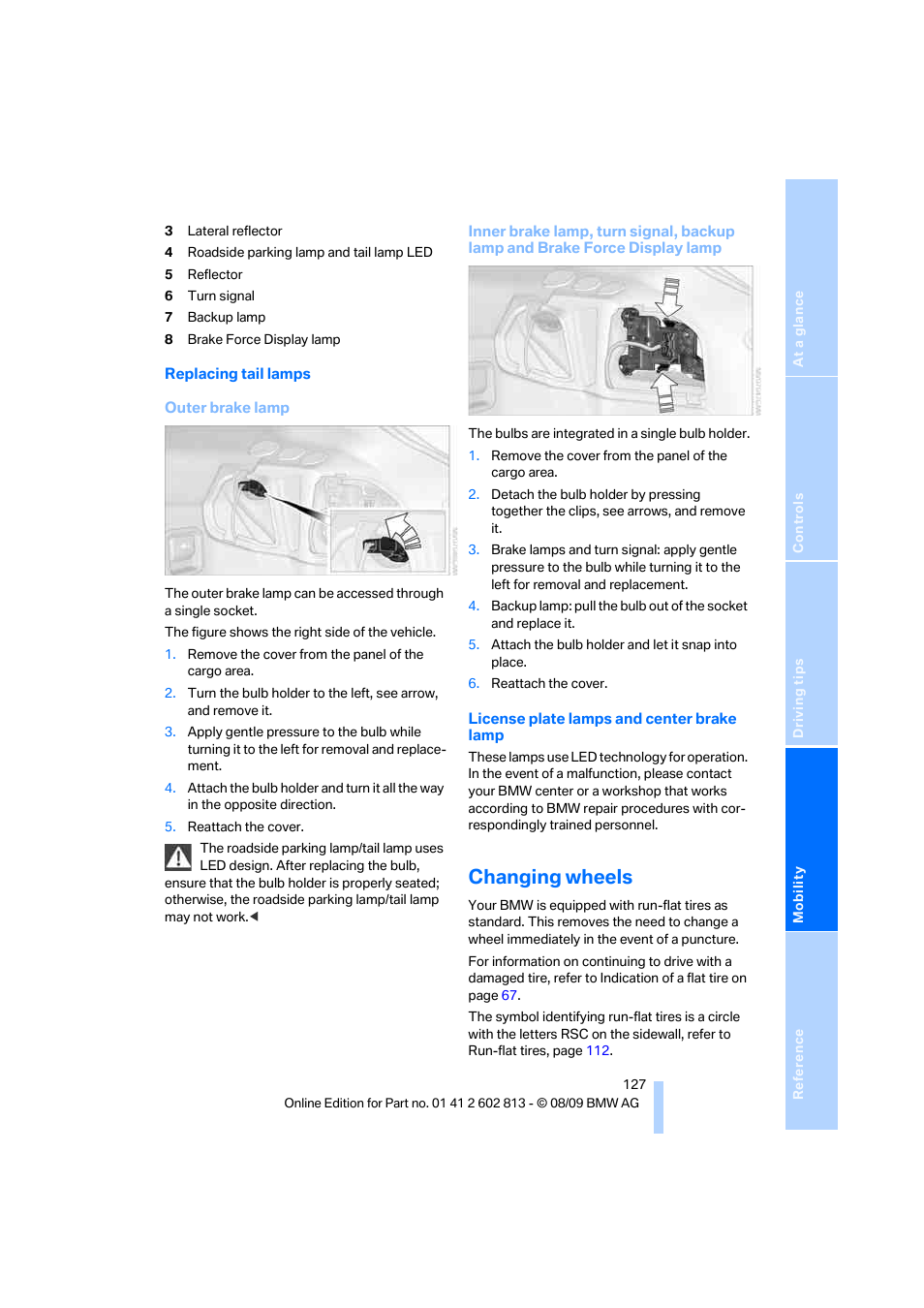 Changing wheels | BMW 135i Convertible 2010 User Manual | Page 129 / 166