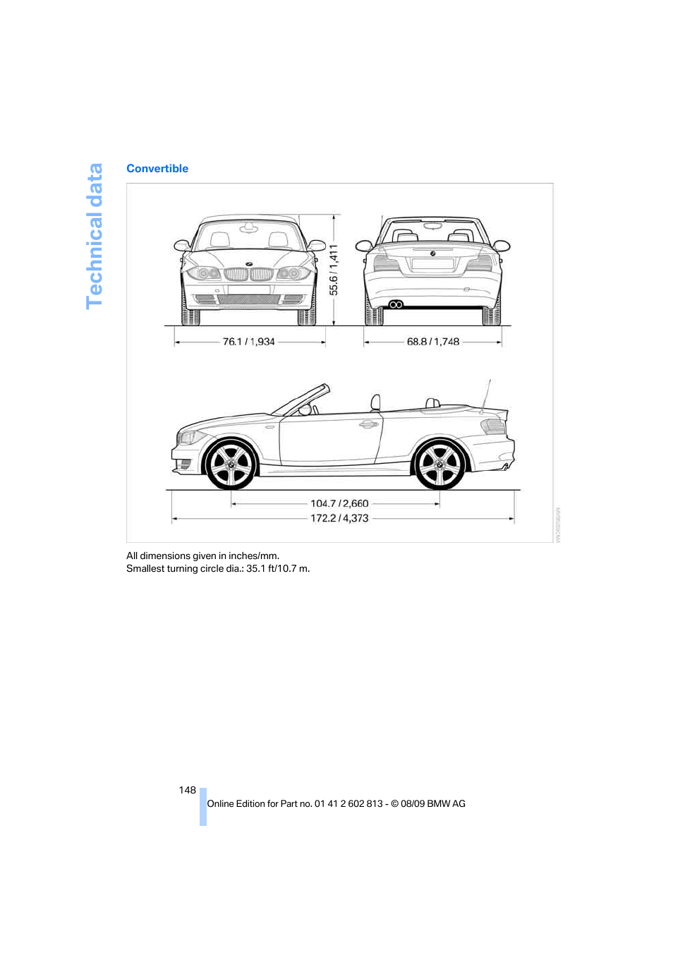 Technical data | BMW 135i Convertible 2010 User Manual | Page 150 / 166