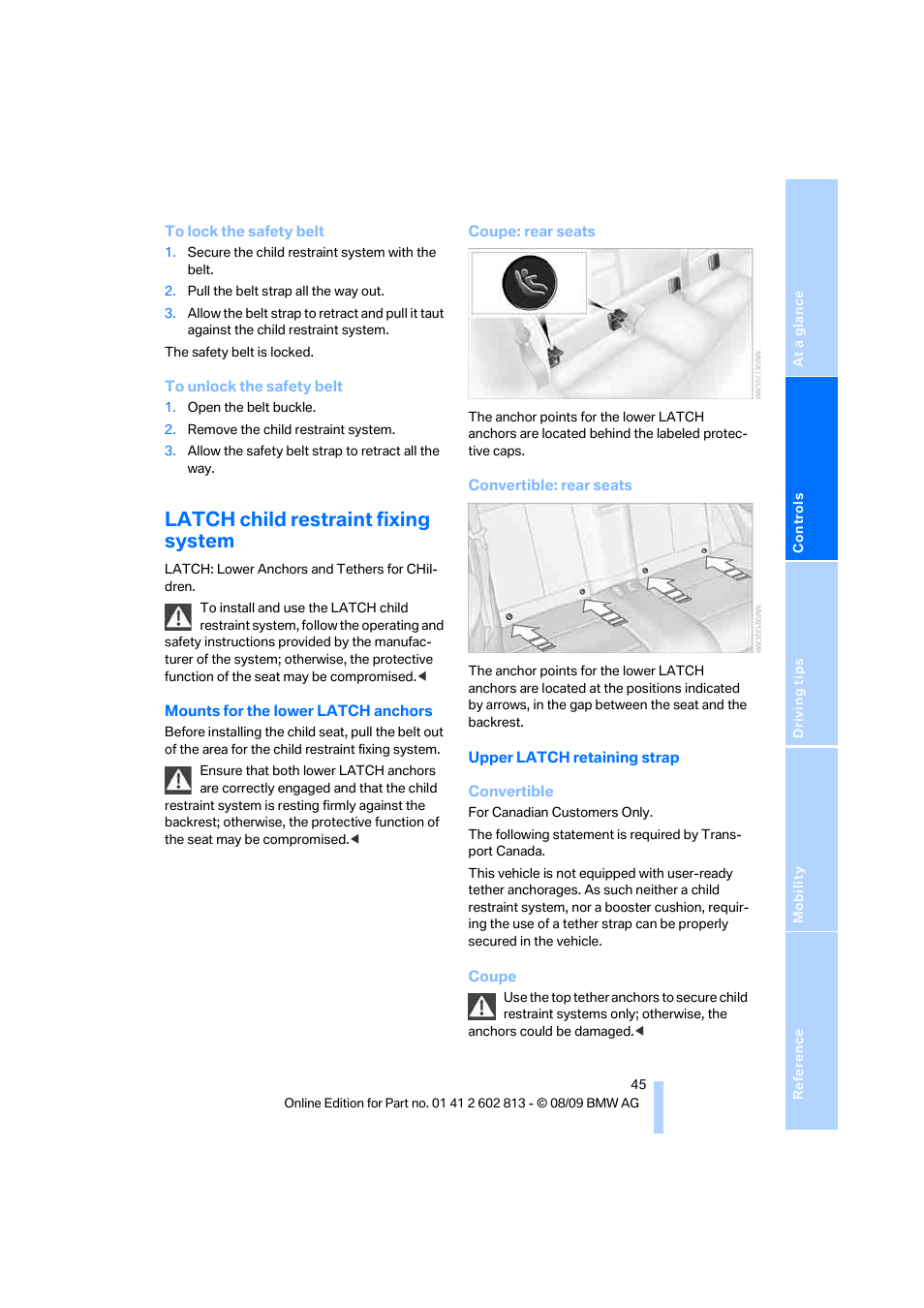 Latch child restraint fixing system | BMW 135i Convertible 2010 User Manual | Page 47 / 166