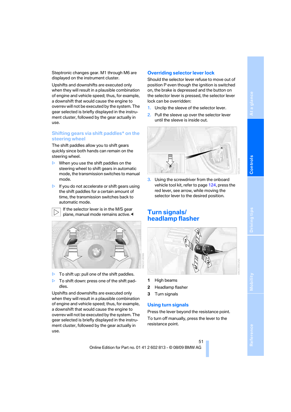 Turn signals/ headlamp flasher | BMW 135i Convertible 2010 User Manual | Page 53 / 166