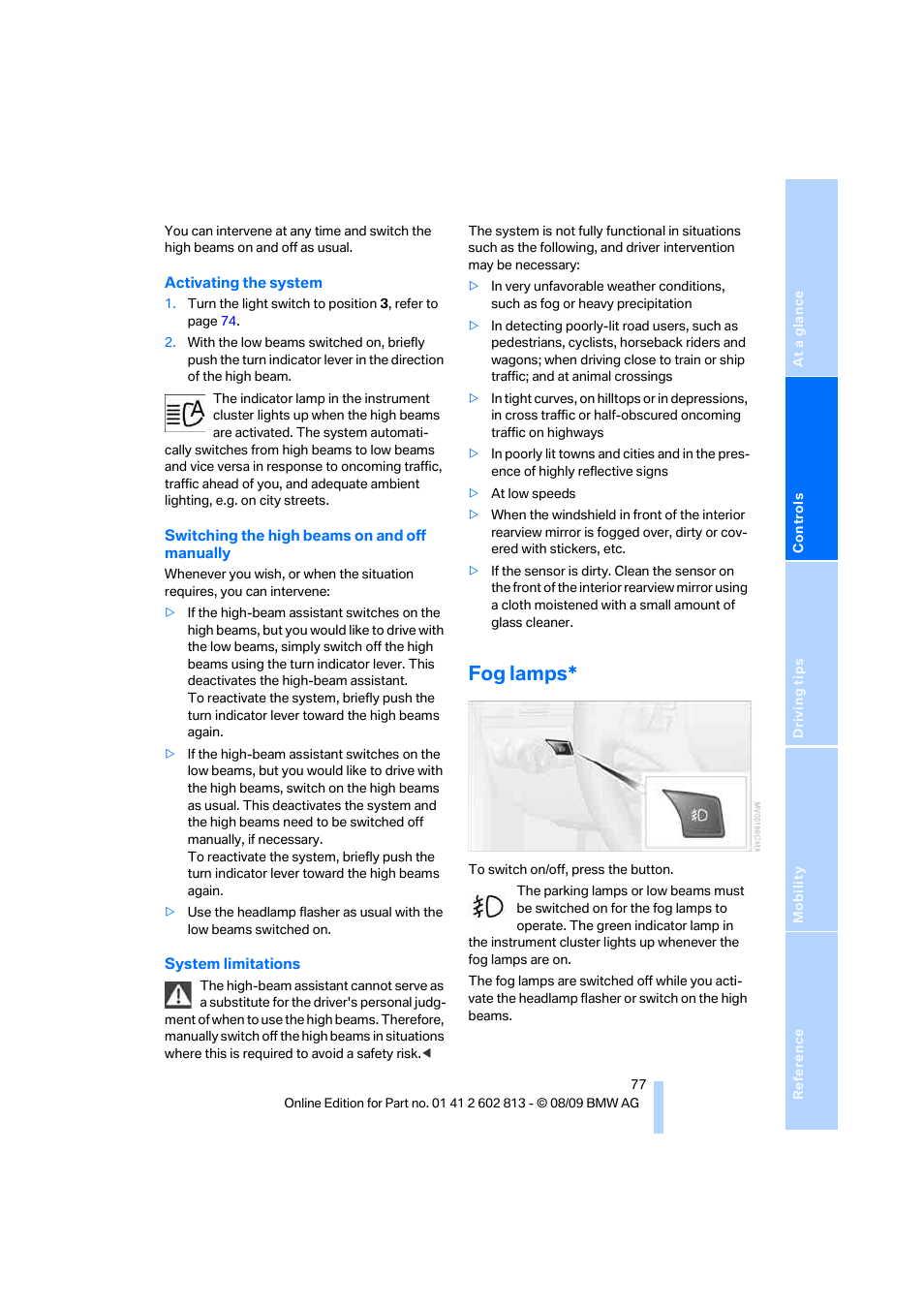 Fog lamps | BMW 135i Convertible 2010 User Manual | Page 79 / 166