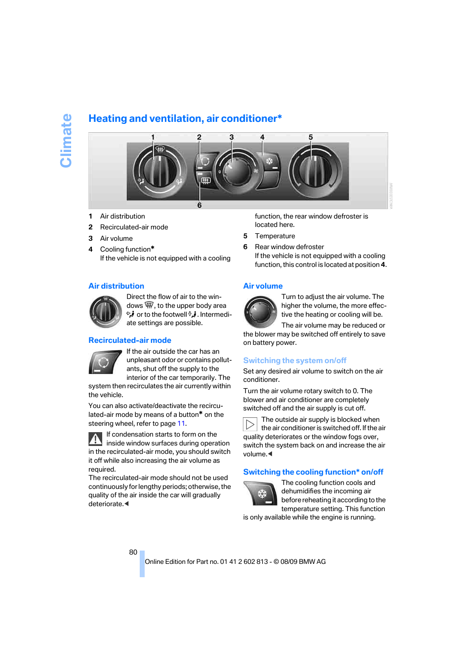 Heating and ventilation, air conditioner, Climate | BMW 135i Convertible 2010 User Manual | Page 82 / 166