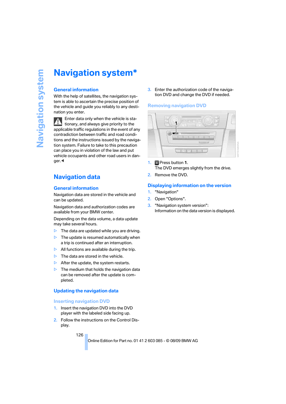 Navigation system, Navigation data | BMW 328i Convertible 2010 User Manual | Page 128 / 266