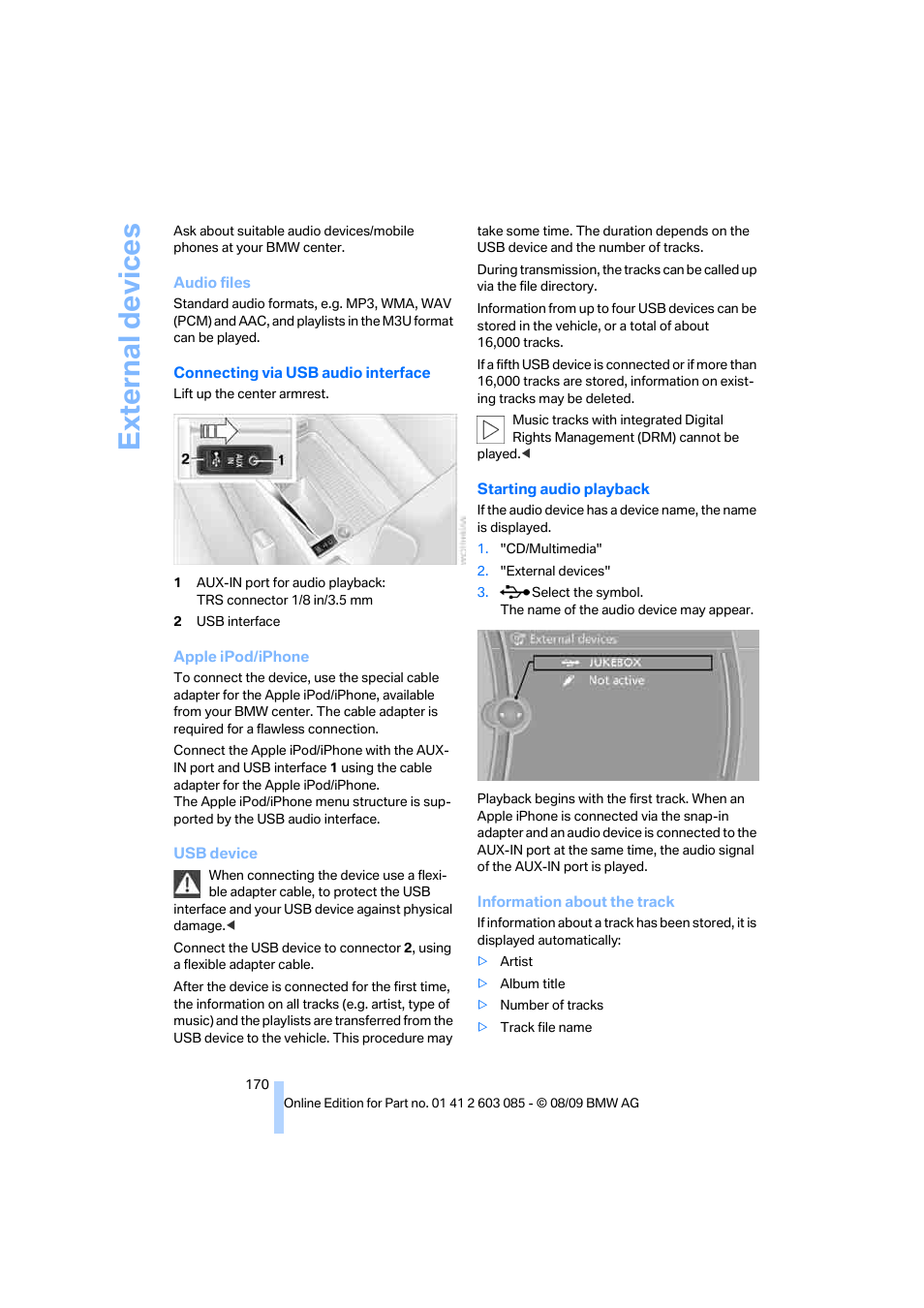 Ext e rn al de vice s | BMW 328i Convertible 2010 User Manual | Page 172 / 266