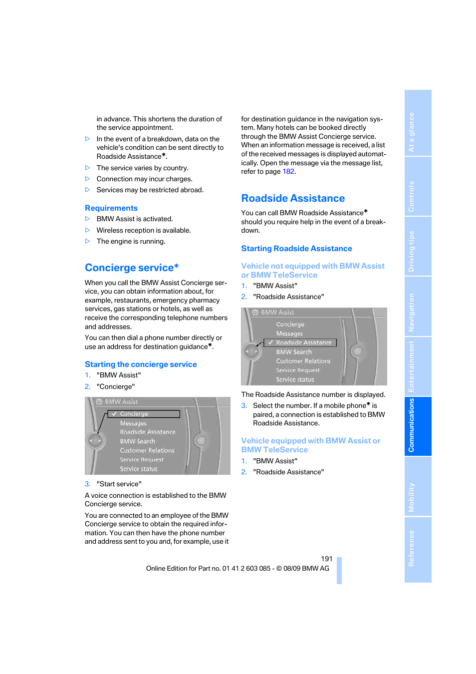 Concierge service, Roadside assistance | BMW 328i Convertible 2010 User Manual | Page 193 / 266