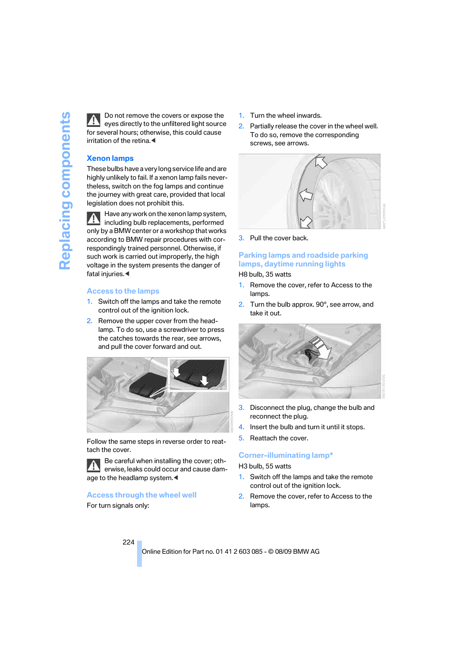 Replacing components | BMW 328i Convertible 2010 User Manual | Page 226 / 266