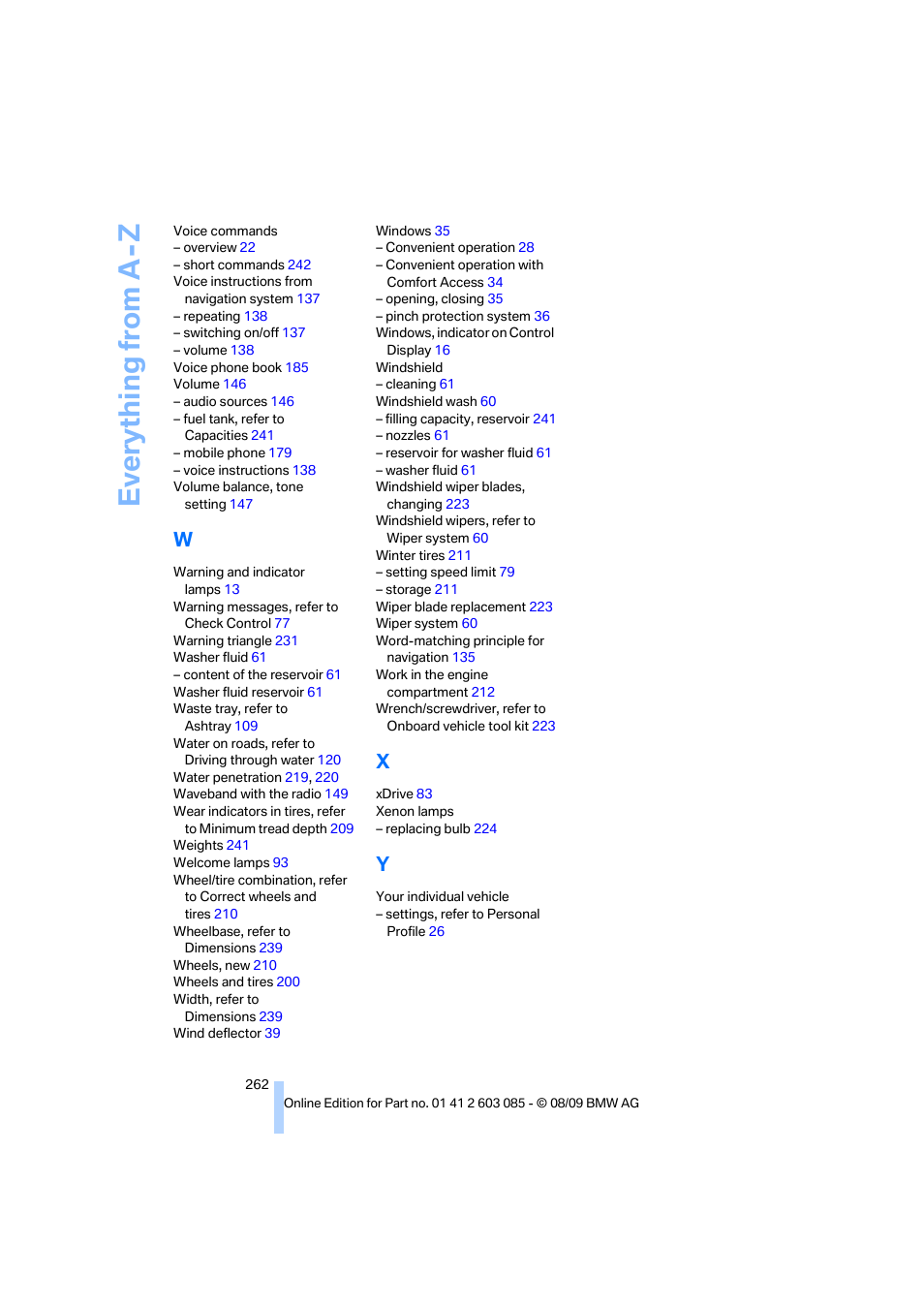 Ev e ryth ing from a -z | BMW 328i Convertible 2010 User Manual | Page 264 / 266