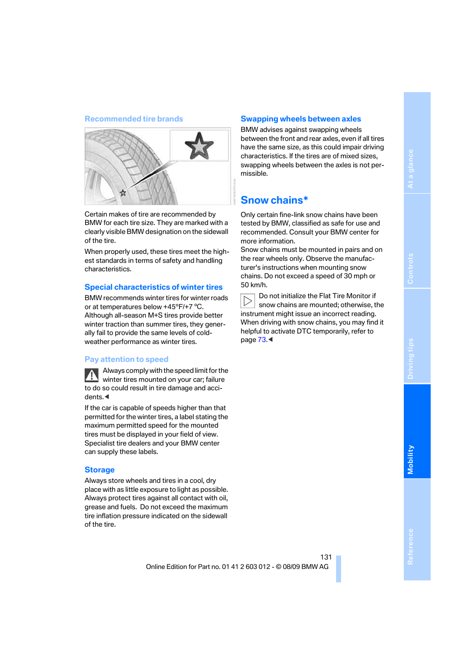 Snow chains | BMW 335i Convertible 2010 User Manual | Page 133 / 188