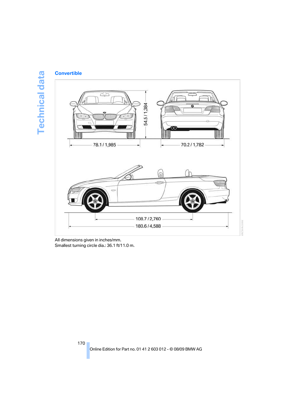 Technical data | BMW 335i Convertible 2010 User Manual | Page 172 / 188