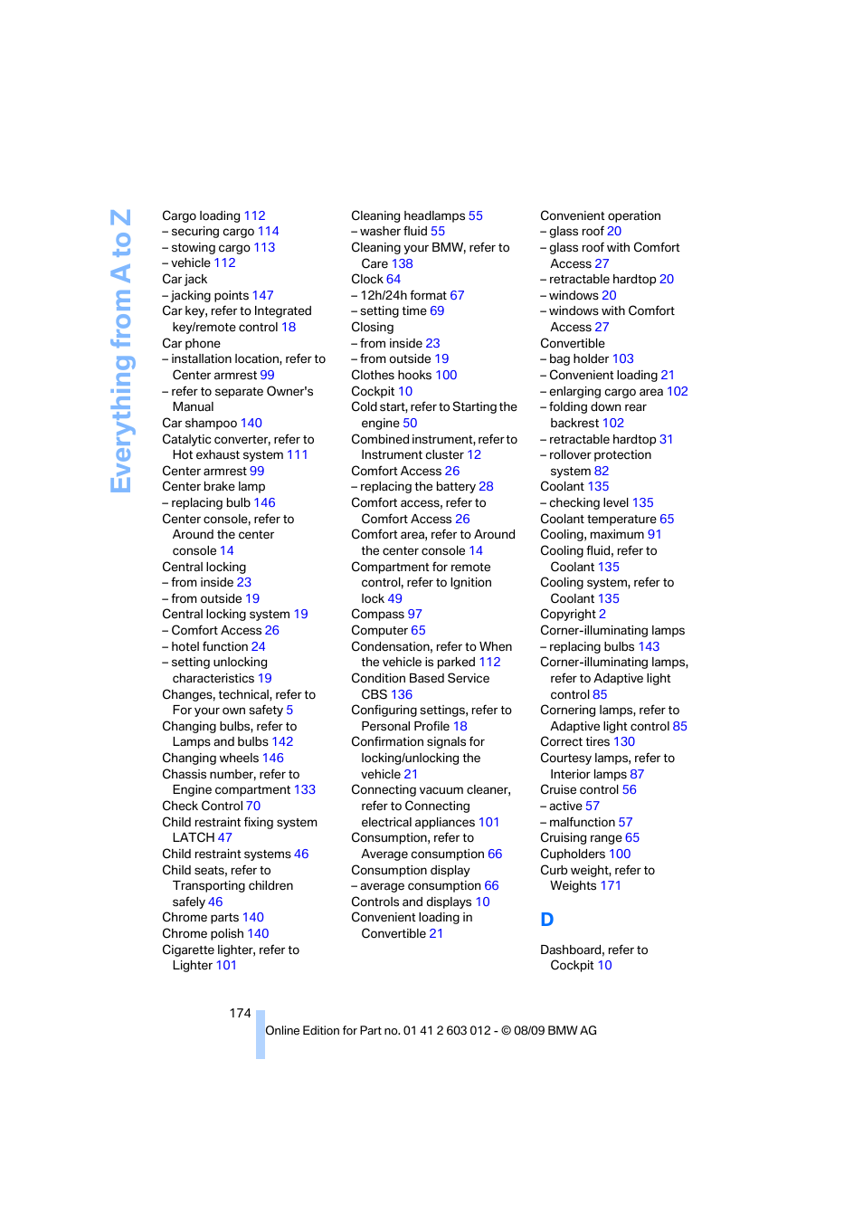 Everything from a to z | BMW 335i Convertible 2010 User Manual | Page 176 / 188