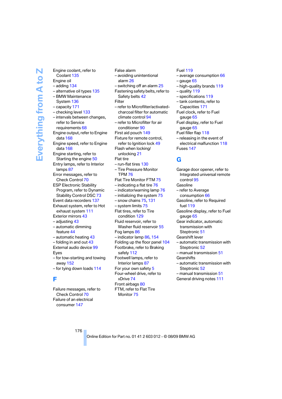 Everything from a to z | BMW 335i Convertible 2010 User Manual | Page 178 / 188