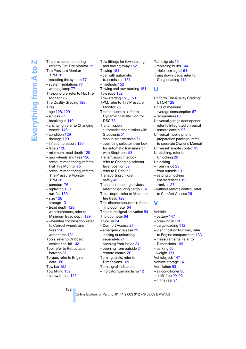 Everything from a to z | BMW 335i Convertible 2010 User Manual | Page 184 / 188