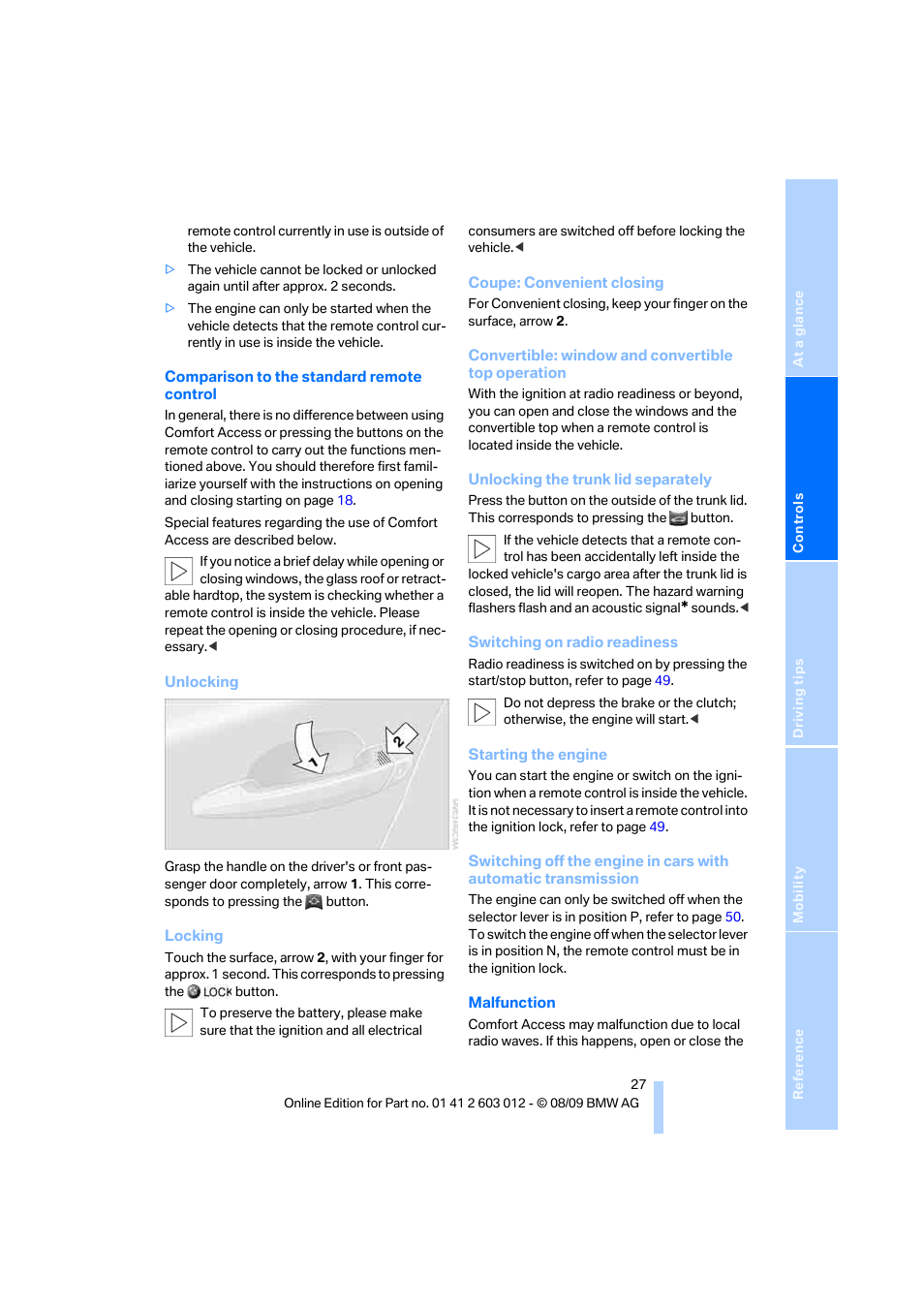 BMW 335i Convertible 2010 User Manual | Page 29 / 188