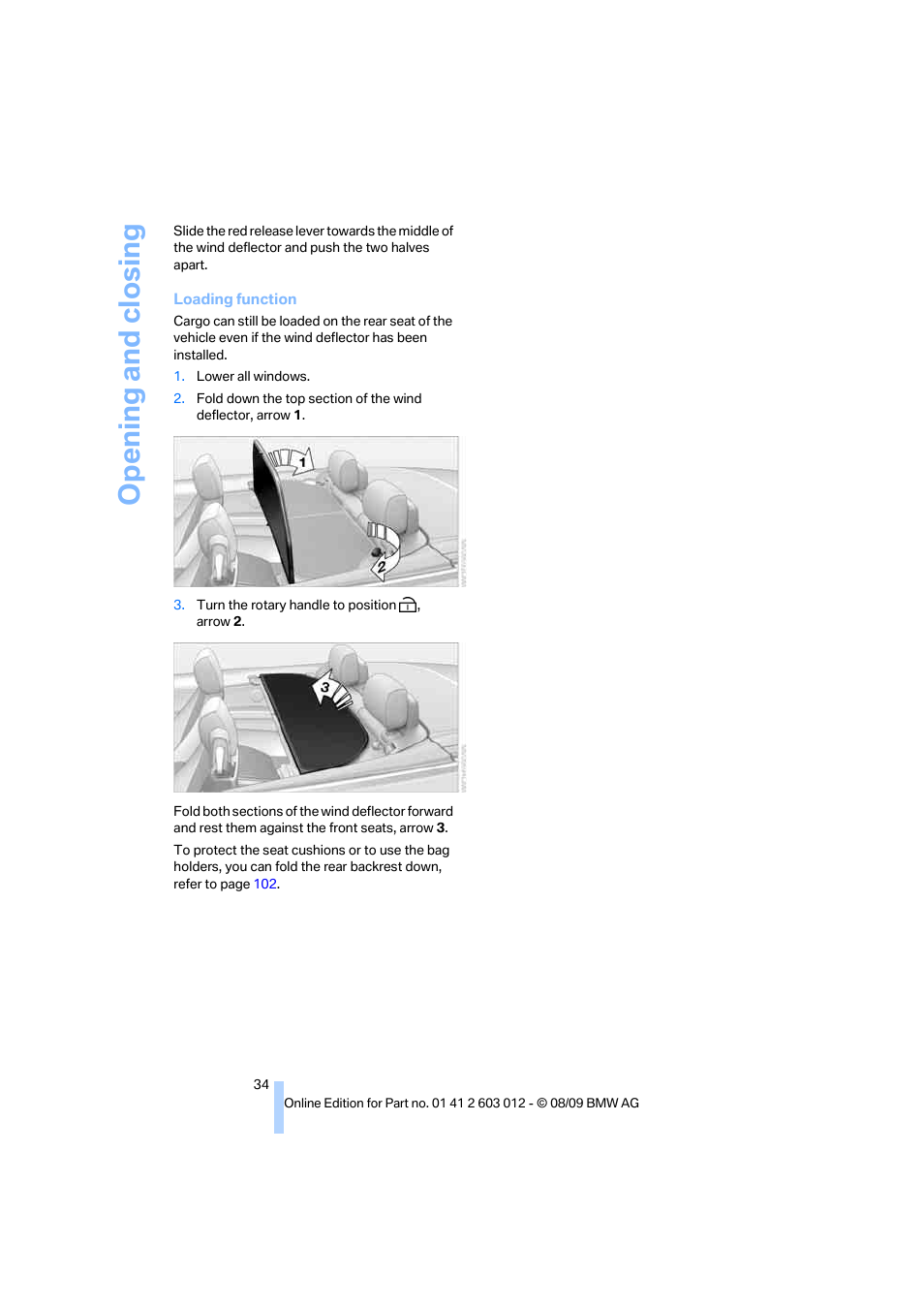 Opening and closing | BMW 335i Convertible 2010 User Manual | Page 36 / 188