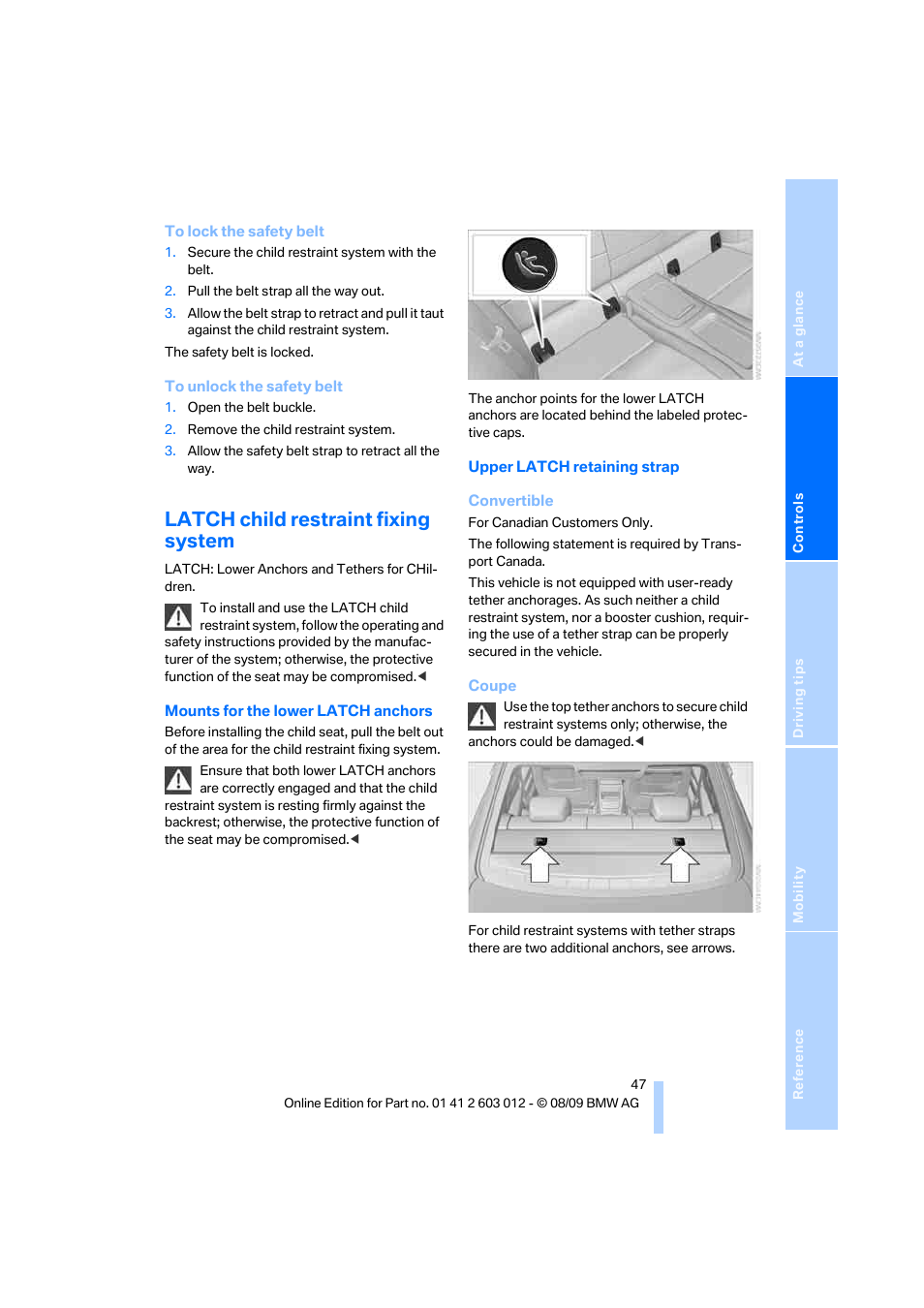 Latch child restraint fixing system | BMW 335i Convertible 2010 User Manual | Page 49 / 188