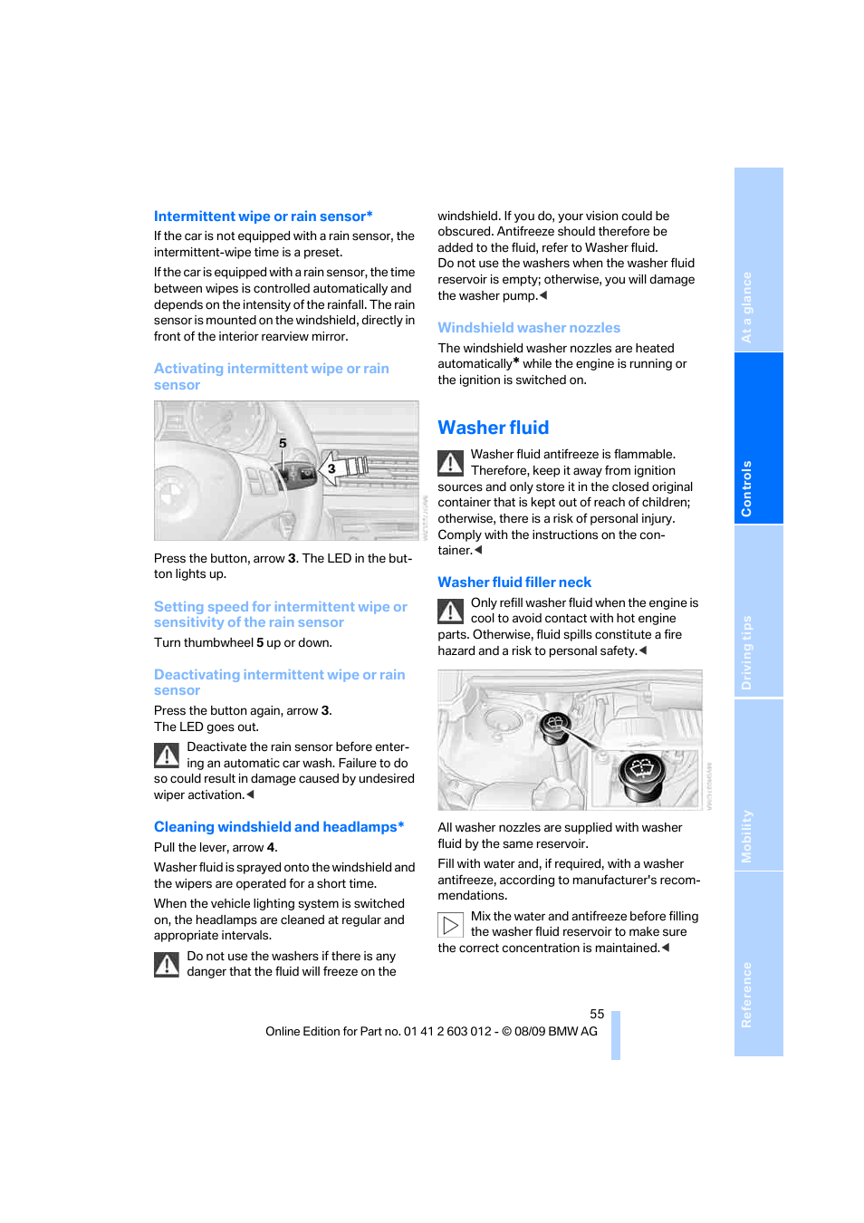 Washer fluid | BMW 335i Convertible 2010 User Manual | Page 57 / 188