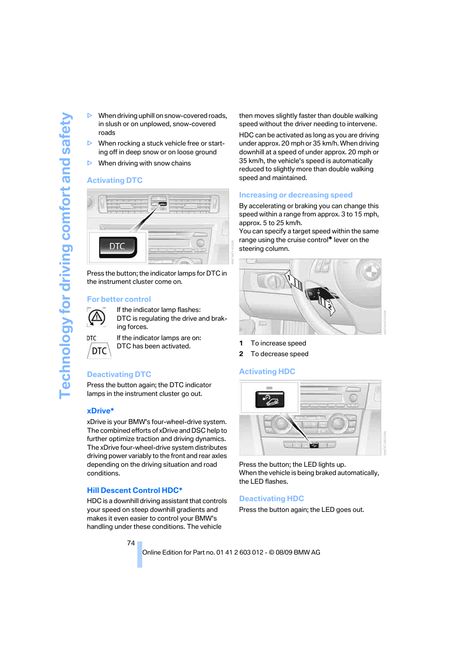 Able, Te chnology for driving comfort and safe ty | BMW 335i Convertible 2010 User Manual | Page 76 / 188