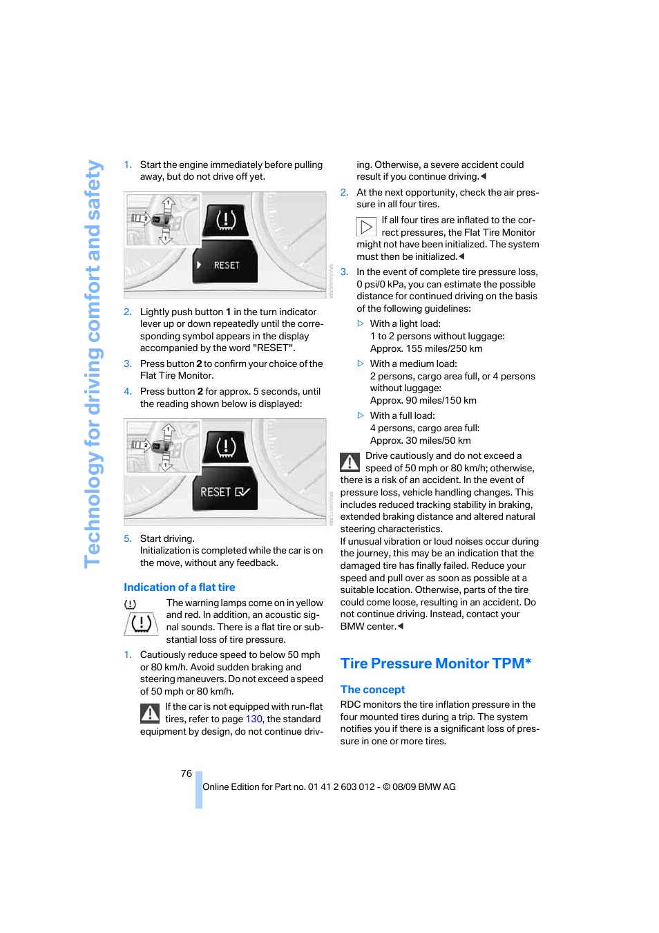 Tire pressure monitor tpm, Te chnology for driving comfort and safe ty | BMW 335i Convertible 2010 User Manual | Page 78 / 188