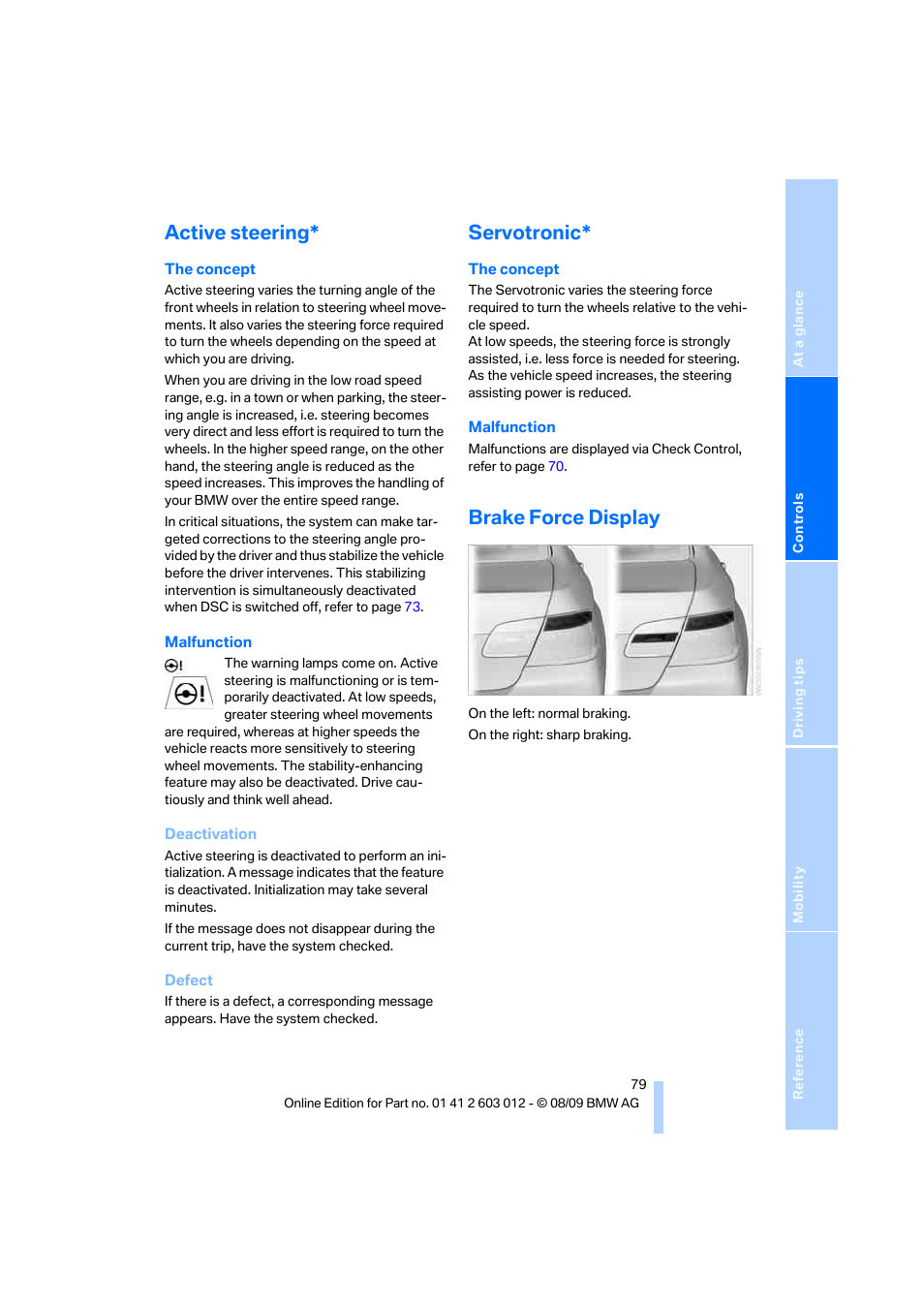 Active steering, Servotronic, Brake force display | BMW 335i Convertible 2010 User Manual | Page 81 / 188