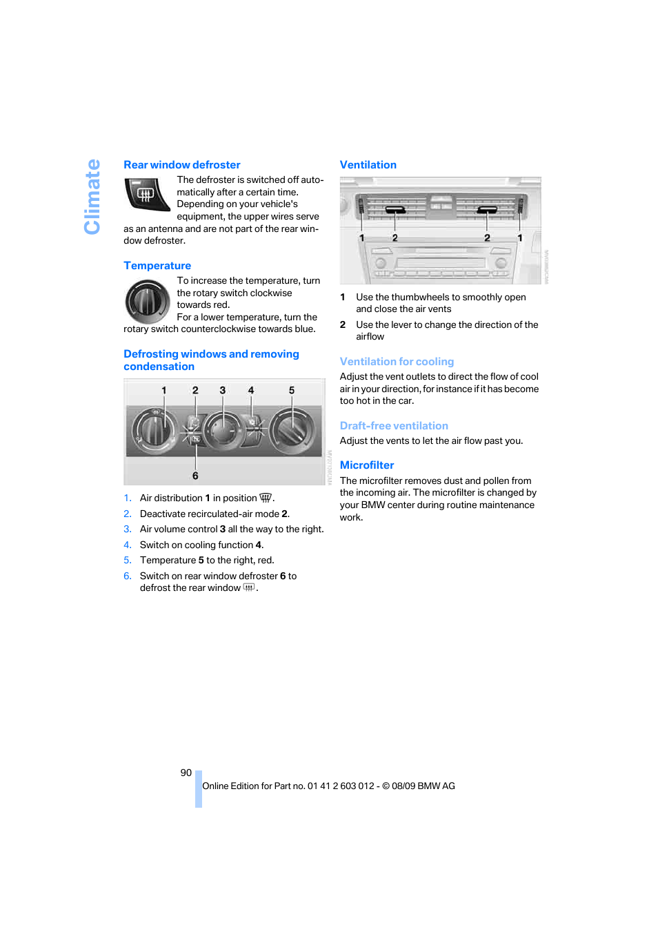 Climate | BMW 335i Convertible 2010 User Manual | Page 92 / 188