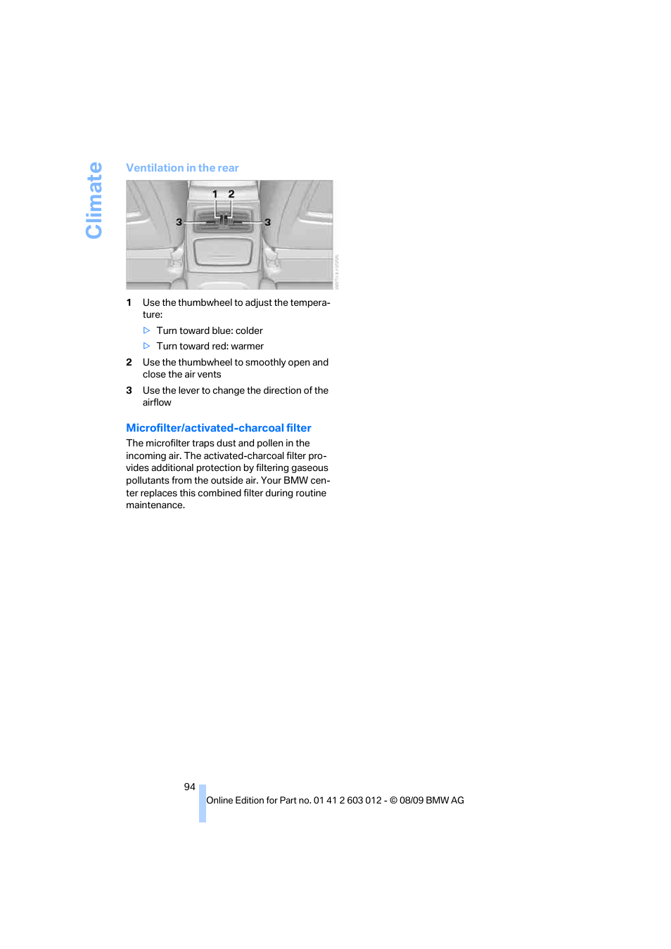 Climate | BMW 335i Convertible 2010 User Manual | Page 96 / 188