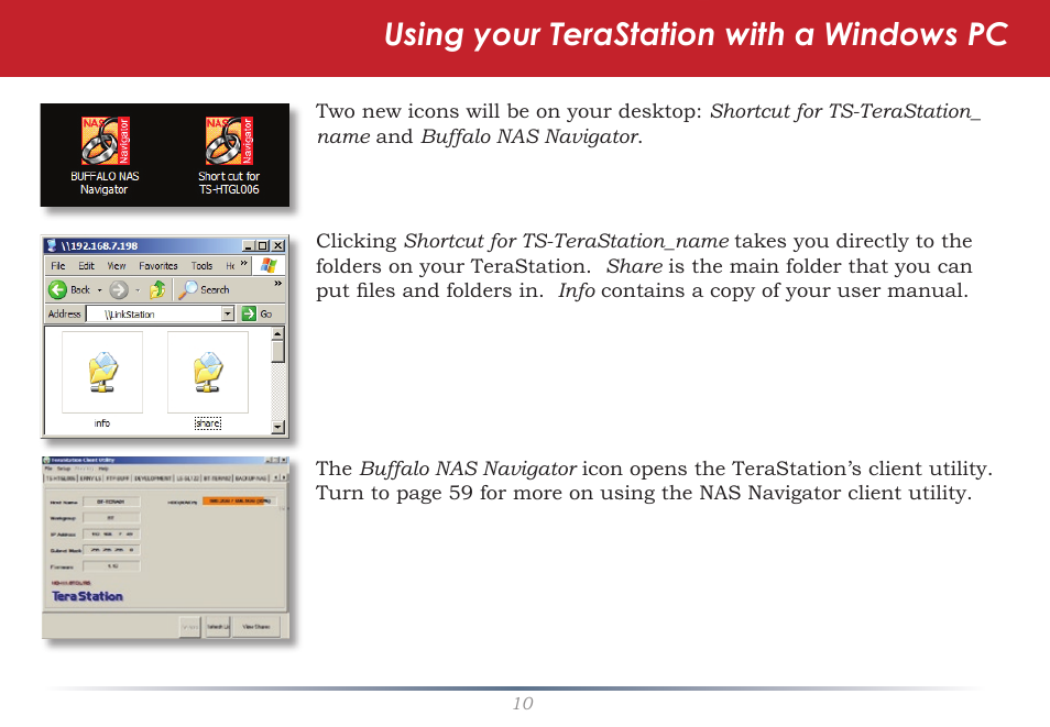 Using your terastation with a windows pc | Buffalo Technology Rackmount TeraStation Pro TS-RHTGL/R5 User Manual | Page 10 / 76