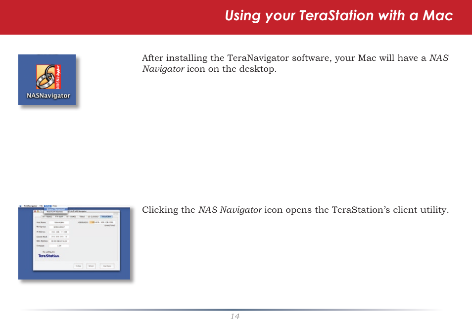 Using your terastation with a mac | Buffalo Technology Rackmount TeraStation Pro TS-RHTGL/R5 User Manual | Page 14 / 76